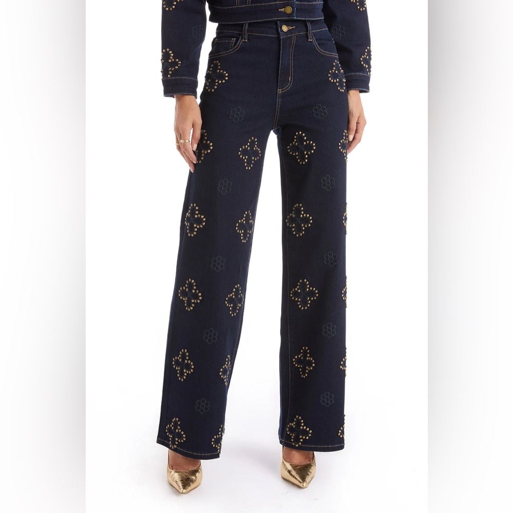 The Noli Shop Kaia Studded High Rise Jean -Indigo